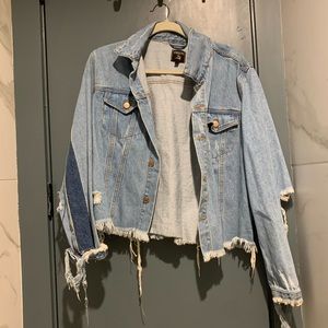 LF Cropped Jean Ripped Jacket with Stripe-M